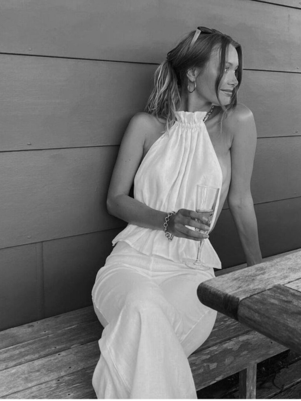 DISSH Aisle White Ramie Backless Tie Top - Picture 5 of 9